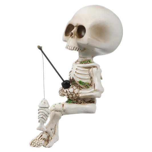 Skeleton Aquarium Decoration Skull Fish Reptile Tank Decor Fishing Skull Statue Resin Skeleton Figurines Sculptures Halloween Decoration