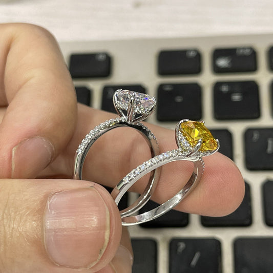 15 Karat Micro Setting Yellow Diamond Zircon Ring