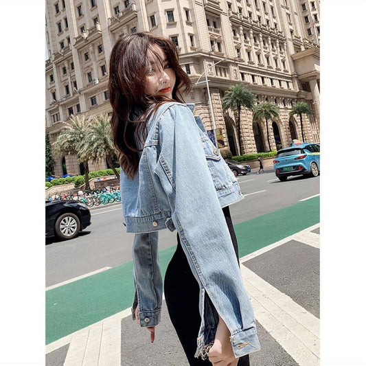 Cropped High Waist Denim Jacket for Women