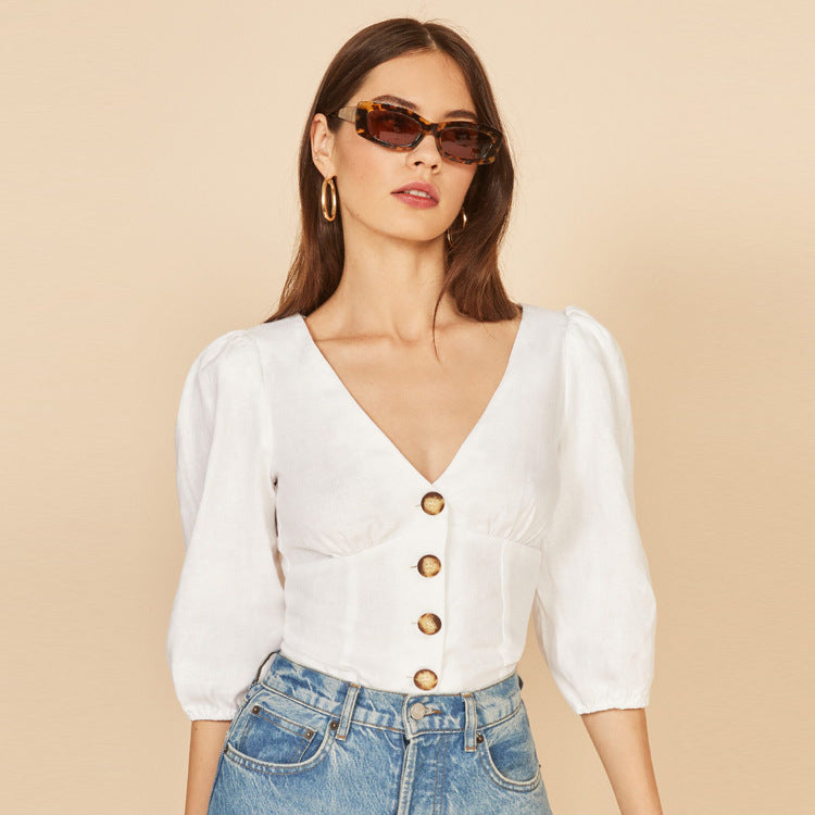 Bubble Sleeve Women's Blouse