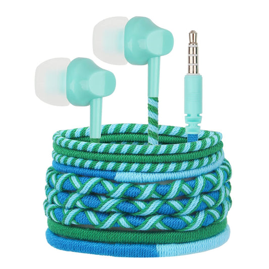 Colorful Braided Unbreakable Headphones Wired - in Ear Earbuds Kids Earphones with Mic Tangle Free for Kids for iPhone/Samsung with Case (MZF07-LB)