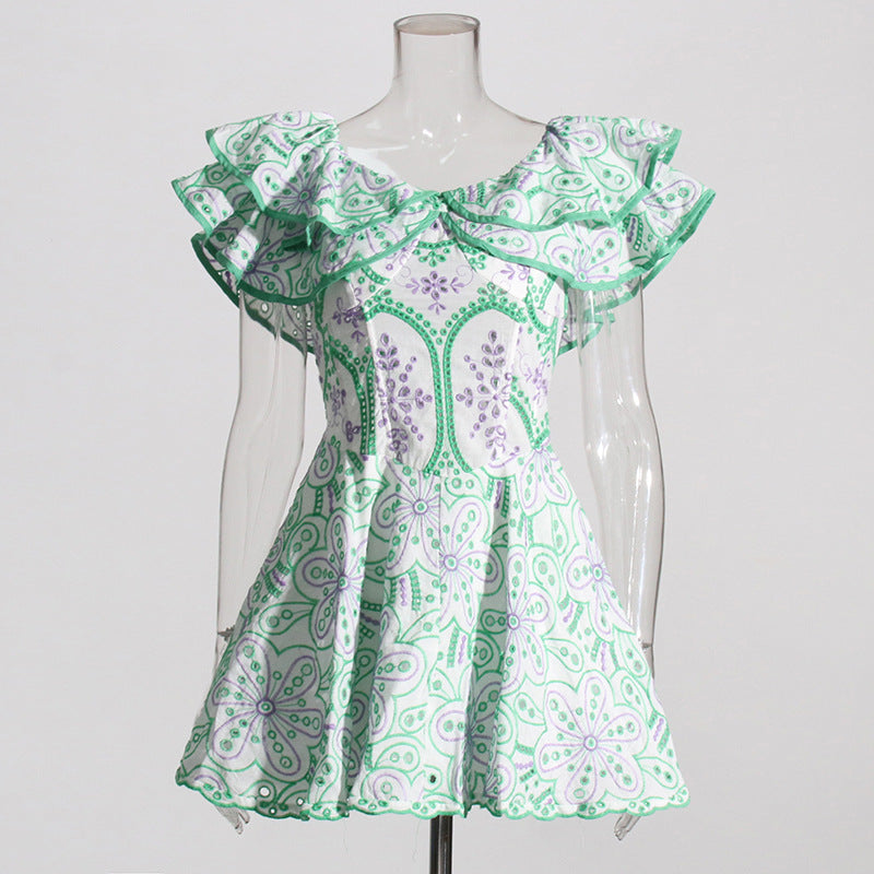 Bohemian Off-Shoulder Dress with Embroidery and Ruffles