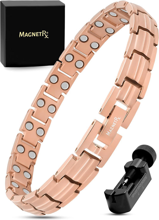 MagnetRX® Womens Ultra Strength Magnetic Bracelet - Adjustable Bracelet Length with Sizing Tool for Perfect Fit (Rose Gold)