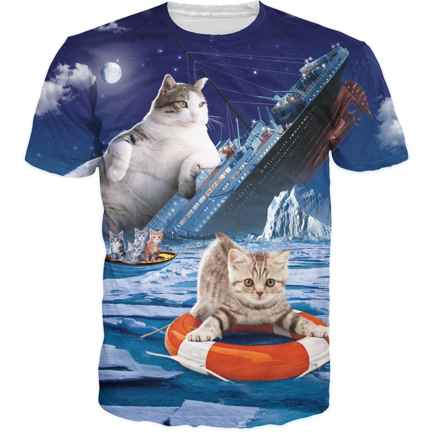 3D Lightning Cat Digital Print Loose Casual T-Shirt