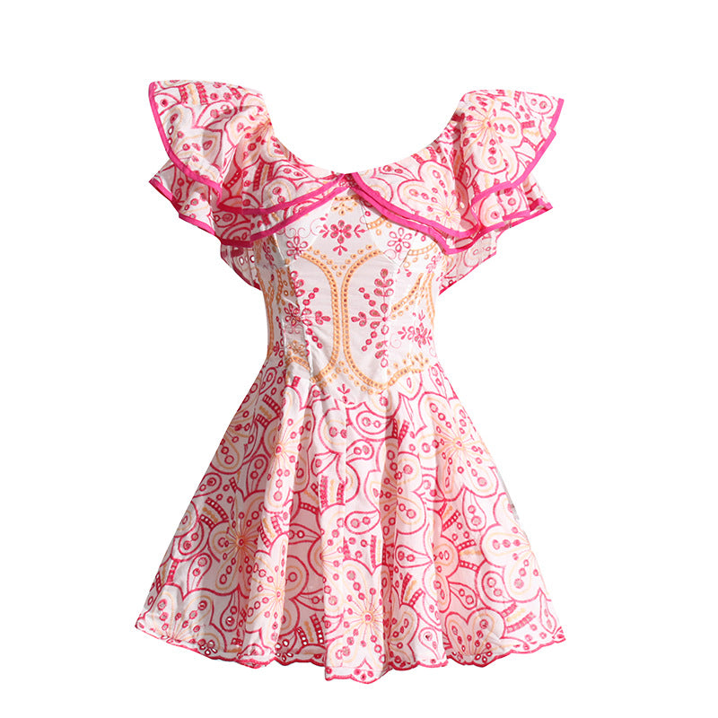 Bohemian Off-Shoulder Dress with Embroidery and Ruffles