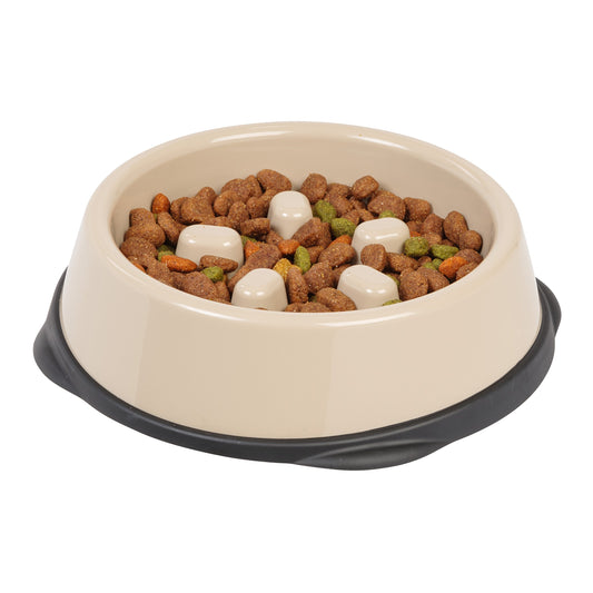 Slow Feeder Dog Bowl Anti-Choking Anti-Slip Easy to Clean Interactive Puzzle Toy Healthy Digestion Short snouted Dogs Cats & Other Pets BPA PVC Phthalate Free Beige/Black