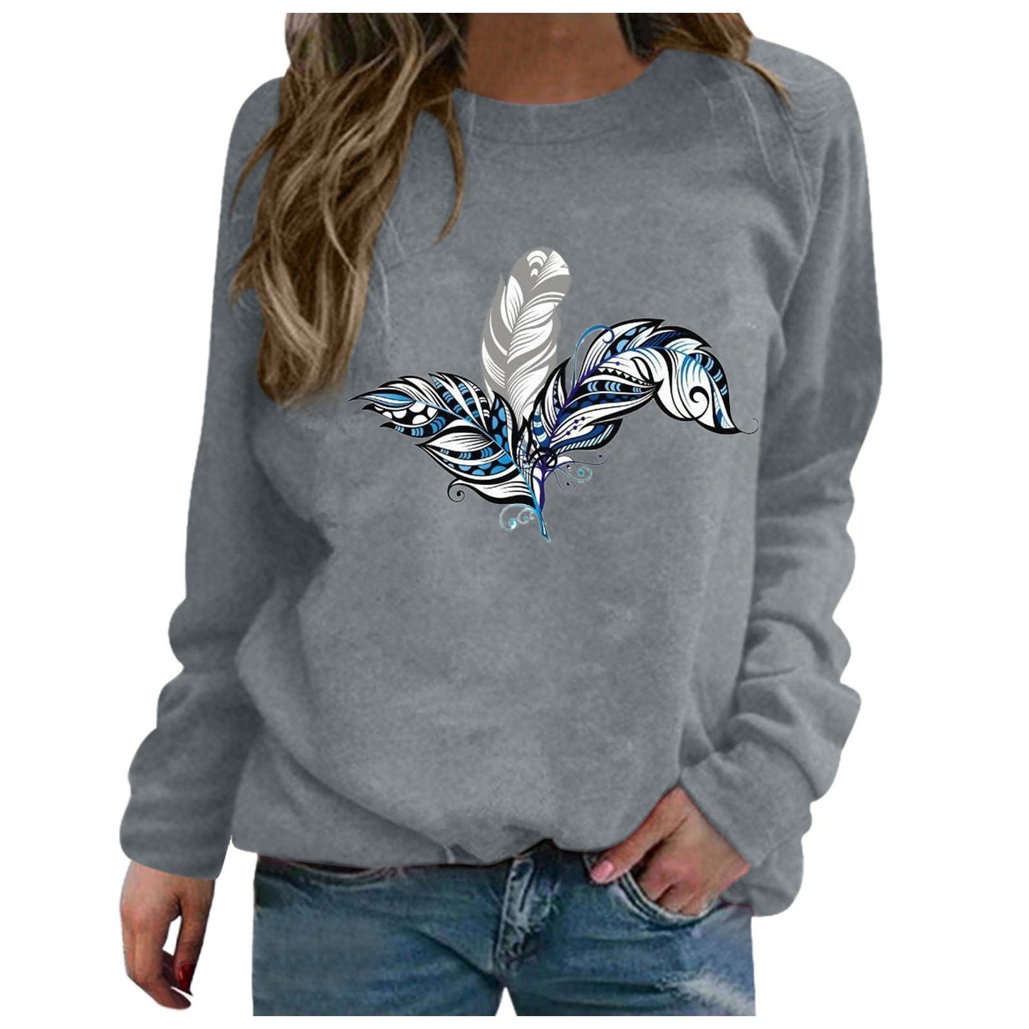Plus Size Long-Sleeved Printed Hoodie