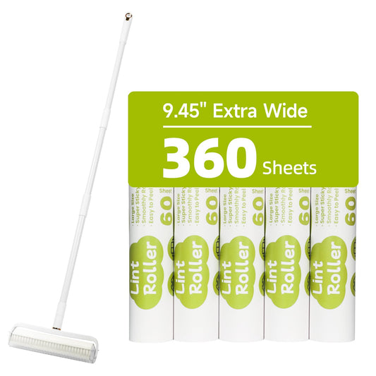 Large Lint Rollers for Floor Sticky Rollers for Carpet 9.45 Lint Remover Brush with Long Handle Pet Hair Remover for Carpet Sticky Mop 360 Sheet