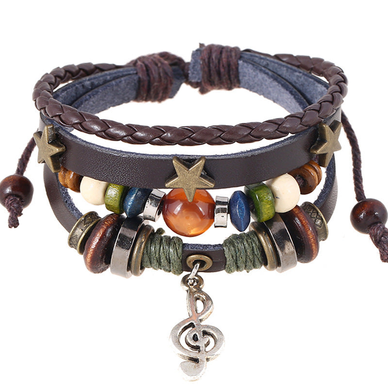Embroidered Cowhide Bracelet with Alloy Notes