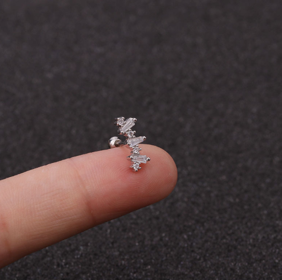 Stainless Steel Star Zirconia Screw Earrings (Pierced)