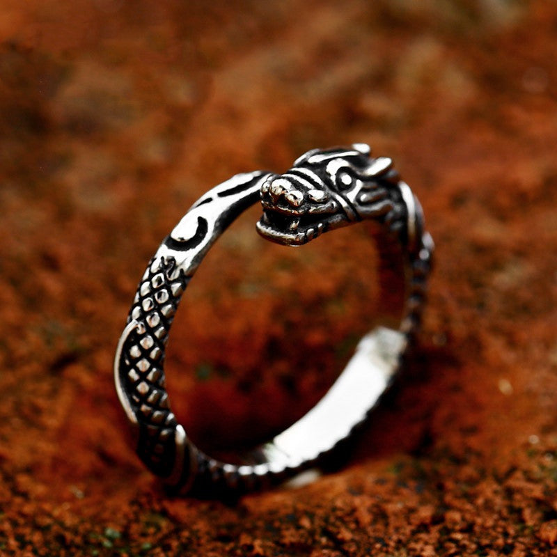 Stainless Steel Dragon Shaped Ring - Chinese Zodiac Design