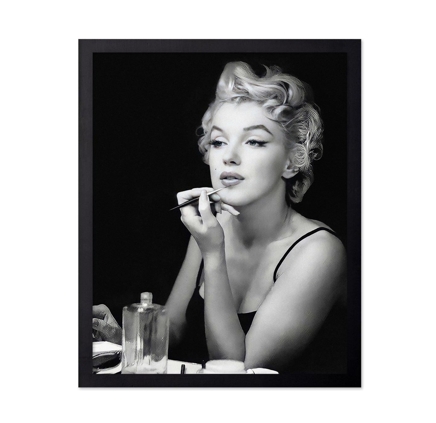 Poster Master Marilyn Poster - Marilyn Applying Make Up Print - Fashion Art - Iconic Woman Art - Black and White Art - Photography Art - Celebrity Art - Chic Girls Room Decor - 16x20 Black Framed