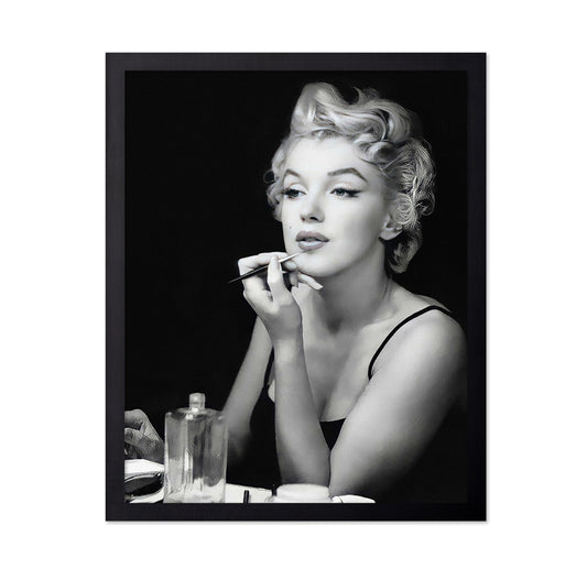 Poster Master Marilyn Poster - Marilyn Applying Make Up Print - Fashion Art - Iconic Woman Art - Black and White Art - Photography Art - Celebrity Art - Chic Girls Room Decor - 16x20 Black Framed