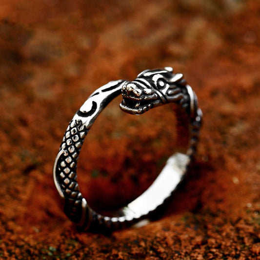 Stainless Steel Dragon Shaped Ring - Chinese Zodiac Design
