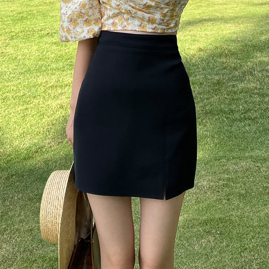 Solid Color High Waist A-Line Slim Skirt for Women