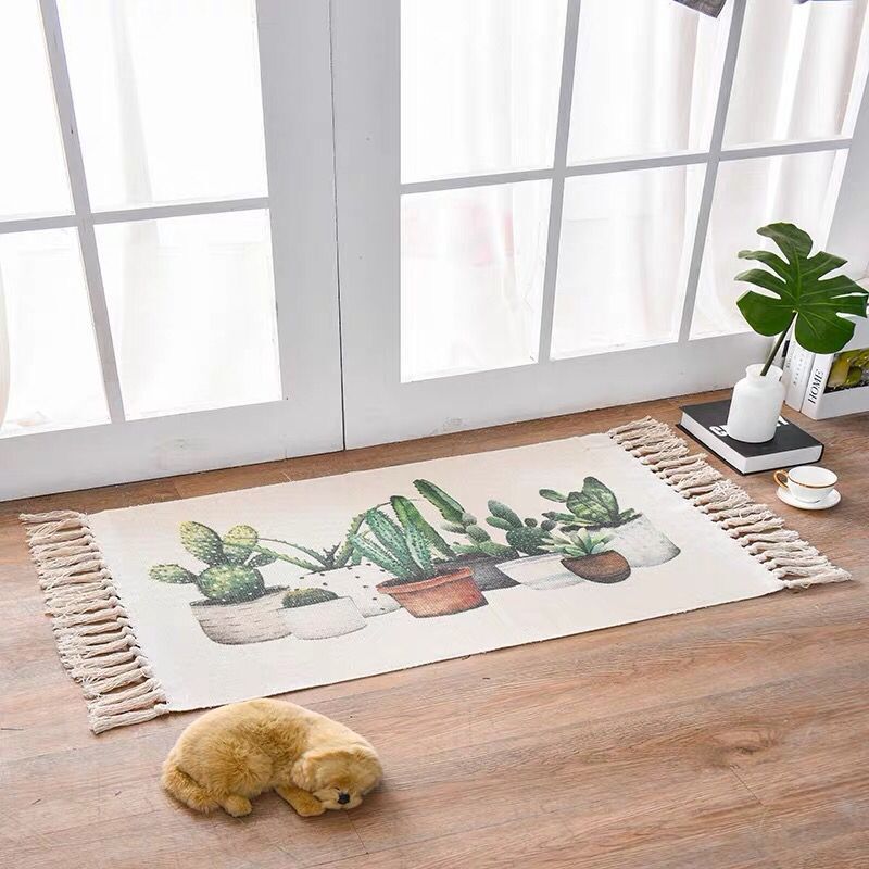 Nordic Style Cotton Linen Area Rug for Home Entrance