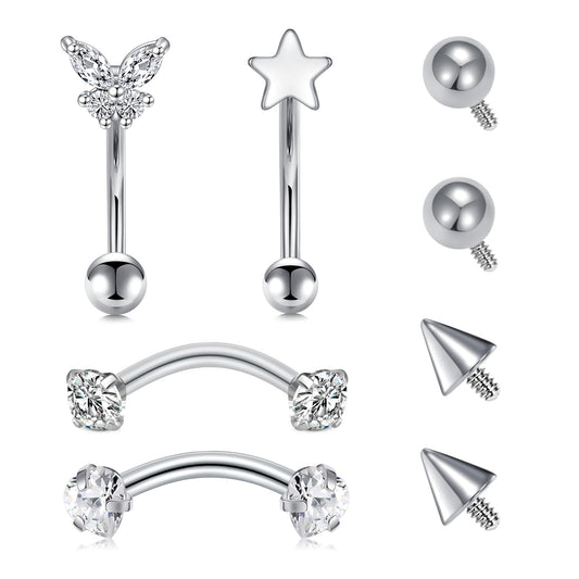 Internally Threaded Piercing Jewelry - Navel, Lip, Eyebrow Piercing Jewelry 16g Curved Barbell Piercing Jewelry 8mm 10mm Silver
