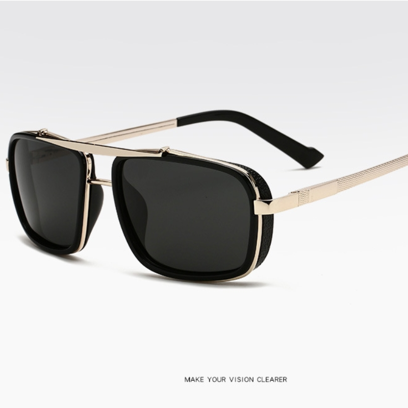 Men's Vintage Steampunk Polarized Rectangular Sunglasses