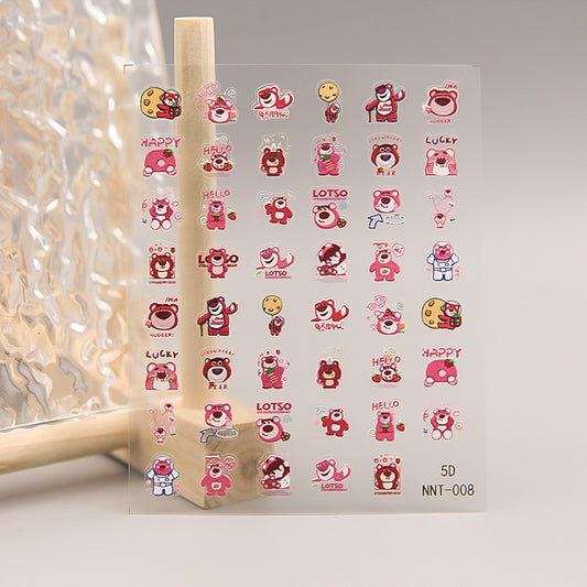 5D Strawberry Bear Nail Stickers for Cute Decor
