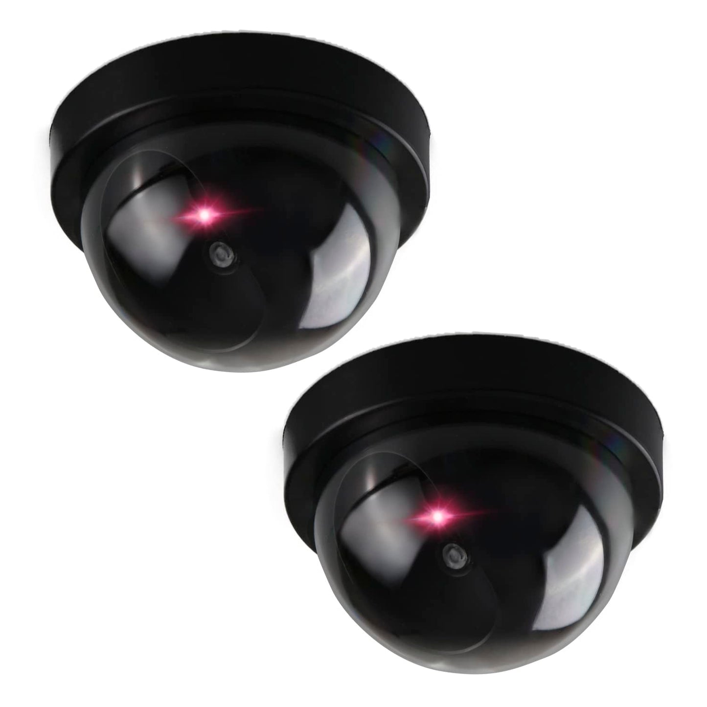 Realistic Set of 2 Fake Security Cameras - Battery-Operated Fake Cameras with Red Light