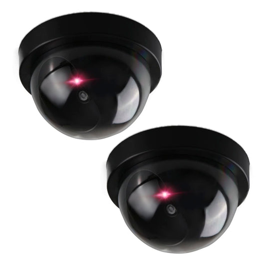 Realistic Set of 2 Fake Security Cameras - Battery-Operated Fake Cameras with Red Light
