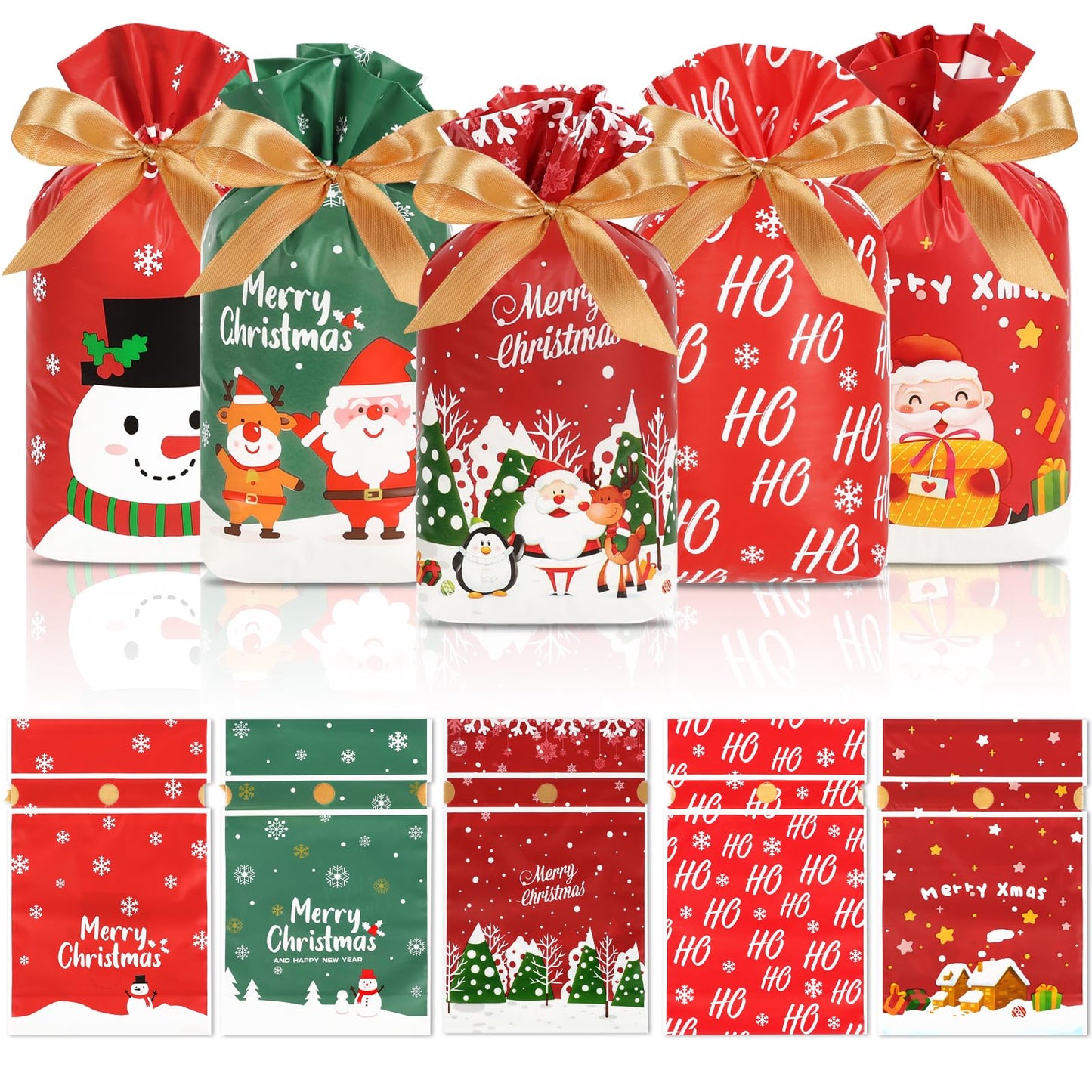 50pcs Christmas Treat Bags Drawstring 5.8x9x2.4inch