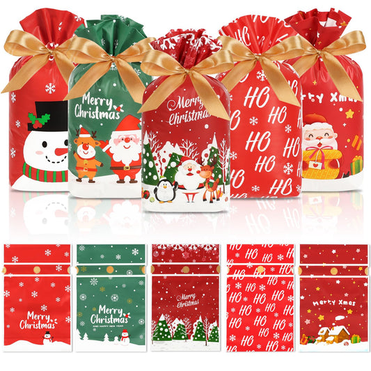 50pcs Christmas Treat Bags Drawstring 5.8x9x2.4inch