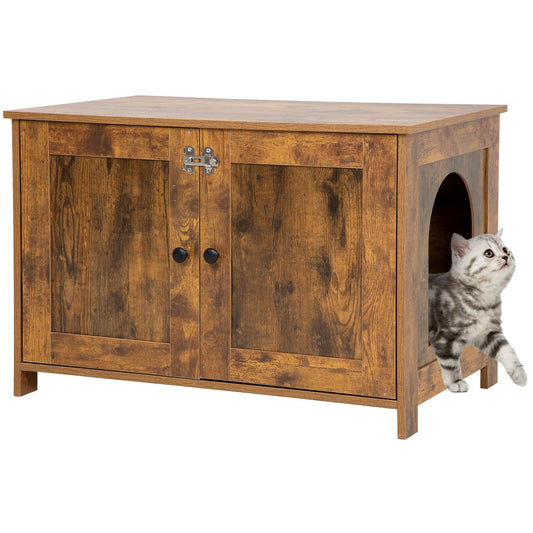 Cat Litter Box Enclosure Furniture - Wooden Cat Furniture Storage Cabinet Pet Crate House End Table with Removable Divider Large Enough Fit Most Cats and Litter Box
