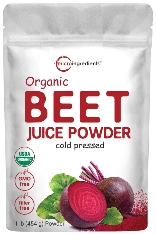 Organic Beet Root Powder 1 Pound Cold Pressed and Water Soluble Beet Juice Pre-Workout Concentrated Powder Energy & Immune System Support Non-GMO
