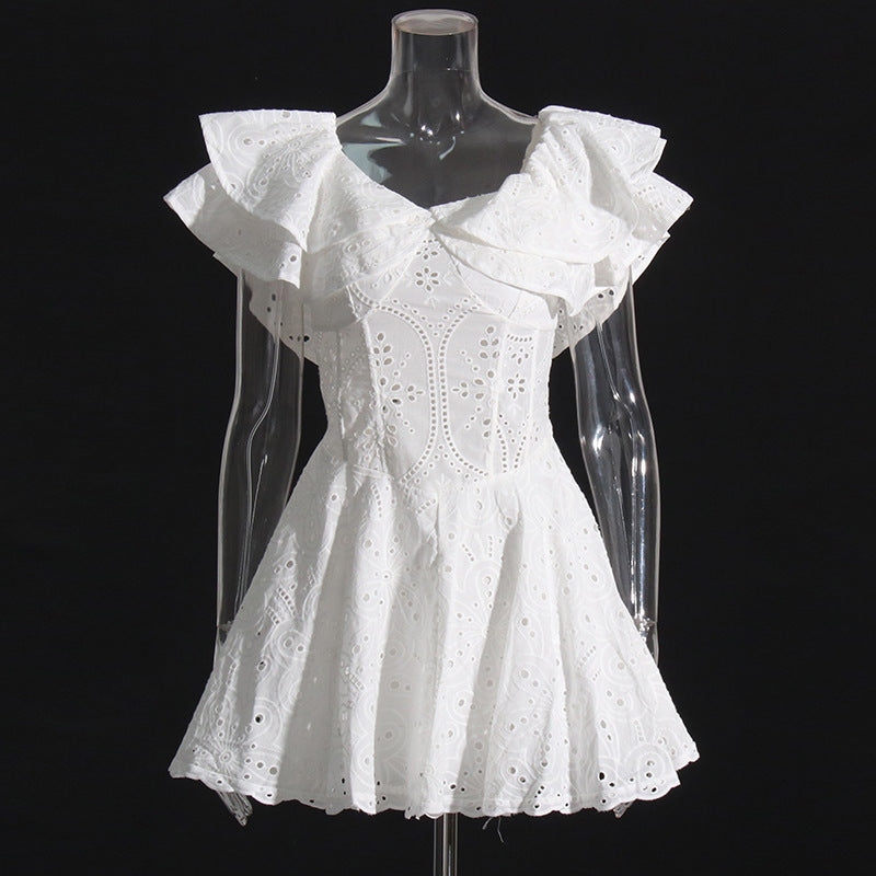 Bohemian Off-Shoulder Dress with Embroidery and Ruffles