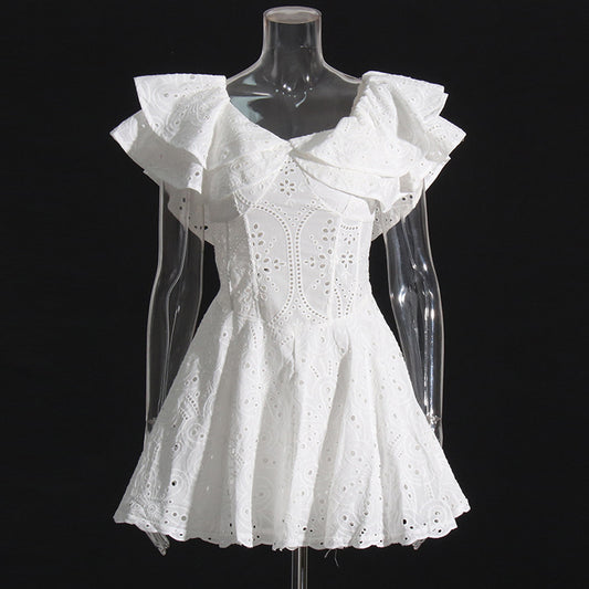 Bohemian Off-Shoulder Dress with Embroidery and Ruffles