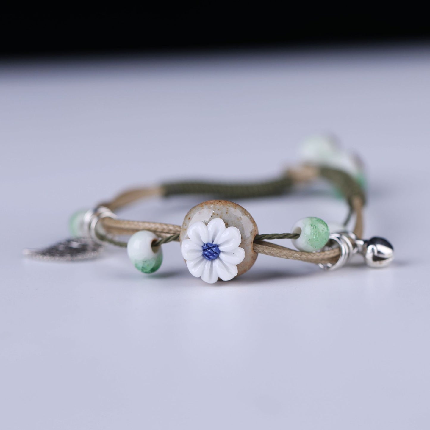 Embroidered Cowhide Bracelet with Alloy Notes
