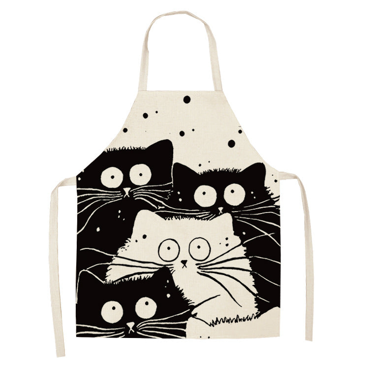 Creative Cotton Linen Cat Apron with Print Design