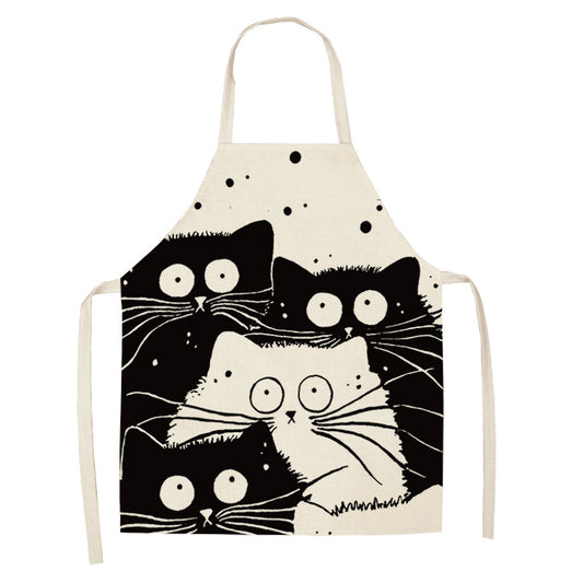 Creative Cotton Linen Cat Apron with Print Design