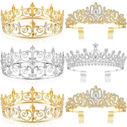 6 Pieces CROWN Crystal Headbands (Gold Silver Elegant Style)