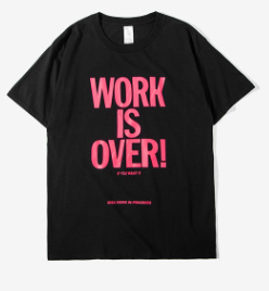 "Work is Over" Casual Men's T-Shirt with Letter Print